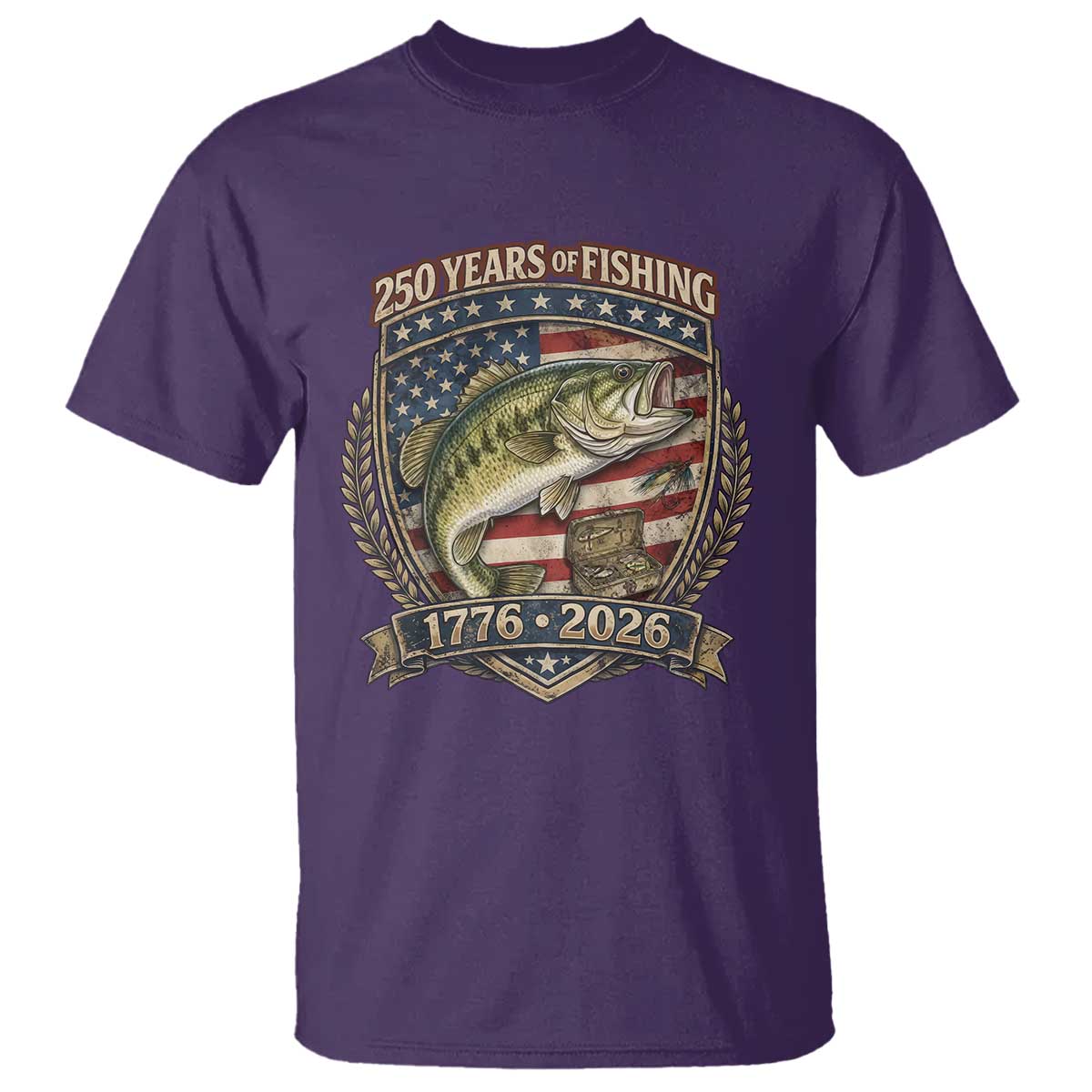 Vintage 250 Years Of Fishing T Shirt American Flag Fisherman TS12 Purple Print Your Wear