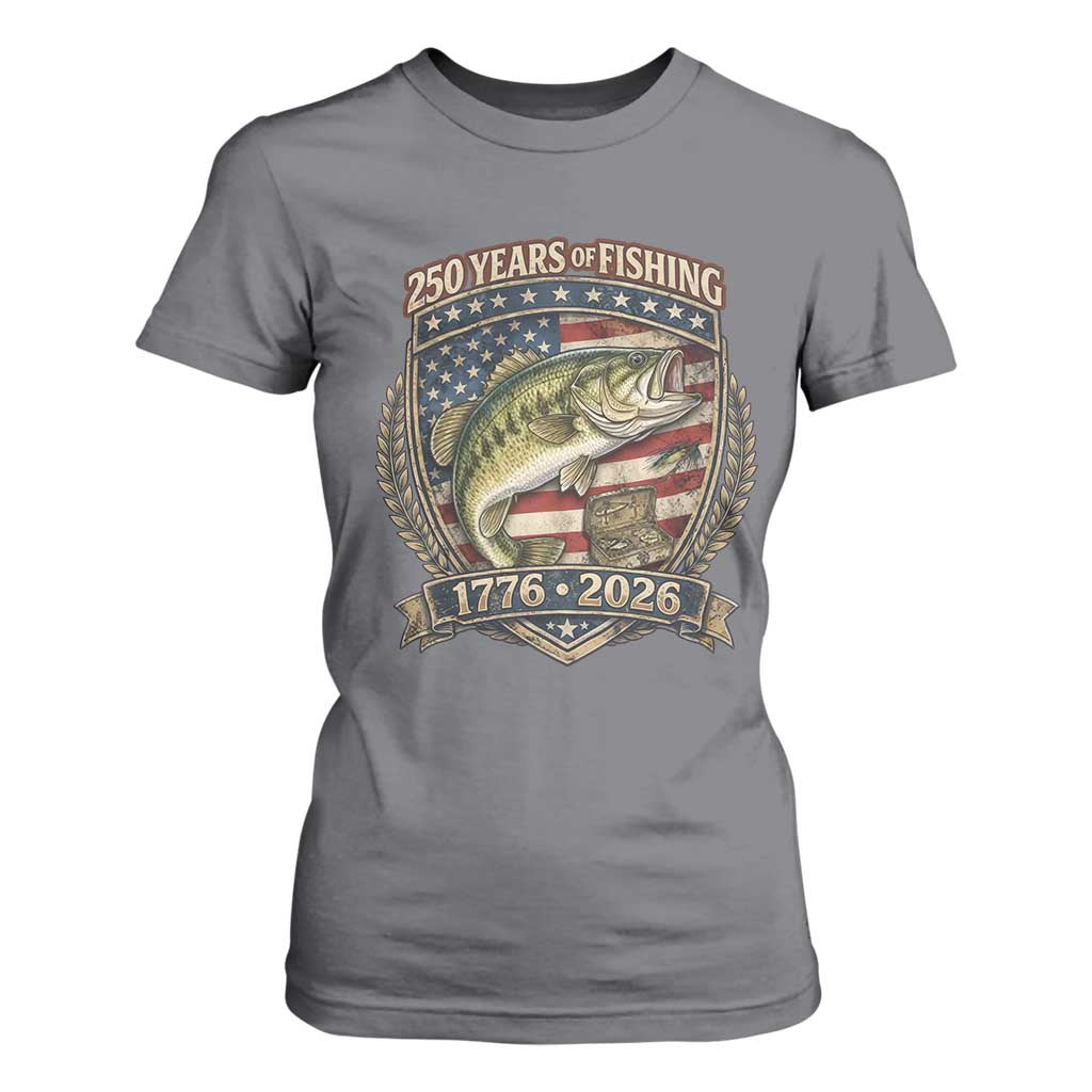 Vintage 250 Years Of Fishing T Shirt For Women American Flag Fisherman TS12 Charcoal Print Your Wear