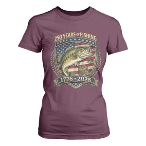Vintage 250 Years Of Fishing T Shirt For Women American Flag Fisherman TS12 Maroon Print Your Wear