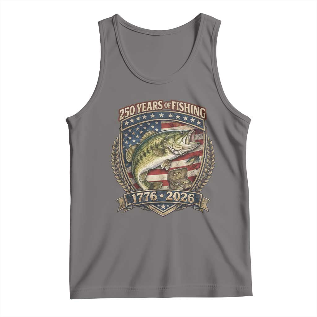 Vintage 250 Years Of Fishing Tank Top American Flag Fisherman TS12 Deep Heather Print Your Wear