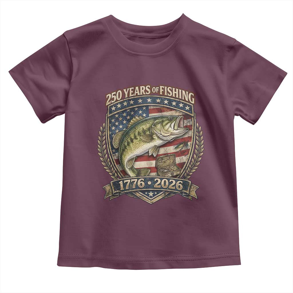Vintage 250 Years Of Fishing Toddler T Shirt American Flag Fisherman TS12 Maroon Print Your Wear