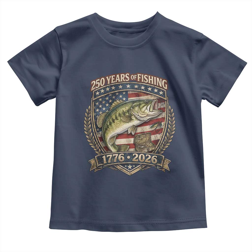 Vintage 250 Years Of Fishing Toddler T Shirt American Flag Fisherman TS12 Navy Print Your Wear