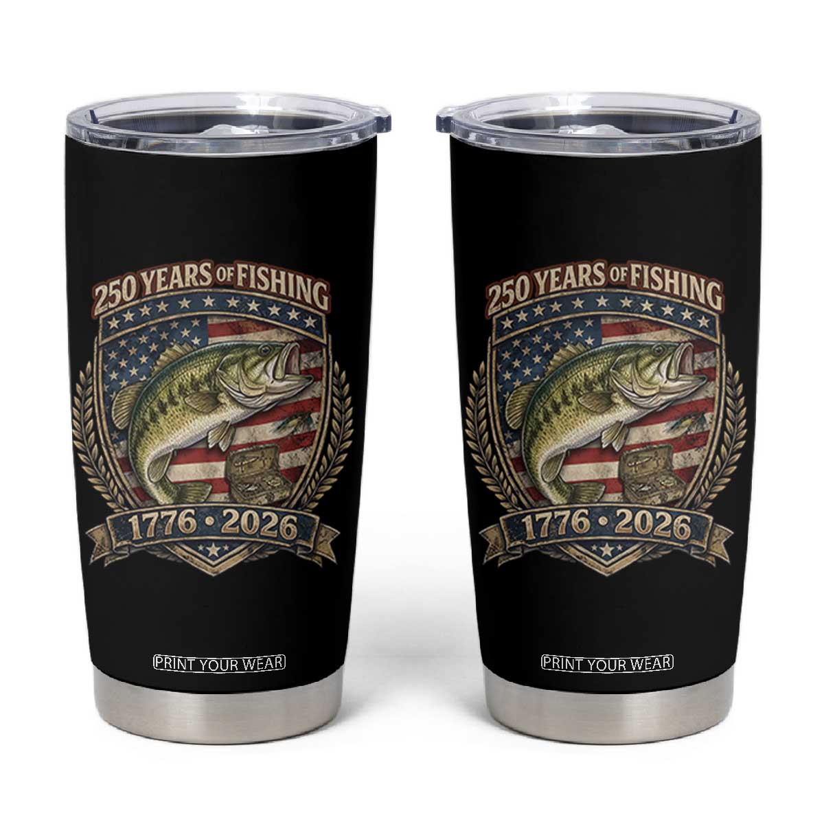 Vintage 250 Years Of Fishing Tumbler Cup American Flag Fisherman TS12 Black Print Your Wear