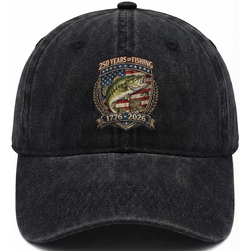 Vintage 250 Years Of Fishing Washed Cotton Baseball Cap American Flag Fisherman TS12 Print Your Wear