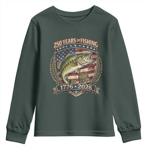 Vintage 250 Years Of Fishing Youth Sweatshirt American Flag Fisherman TS12 Dark Forest Green Print Your Wear