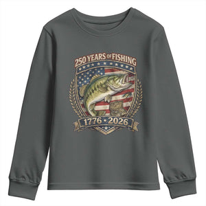 Vintage 250 Years Of Fishing Youth Sweatshirt American Flag Fisherman TS12 Dark Heather Print Your Wear