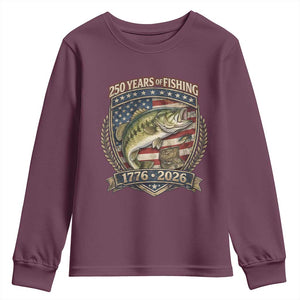 Vintage 250 Years Of Fishing Youth Sweatshirt American Flag Fisherman TS12 Maroon Print Your Wear