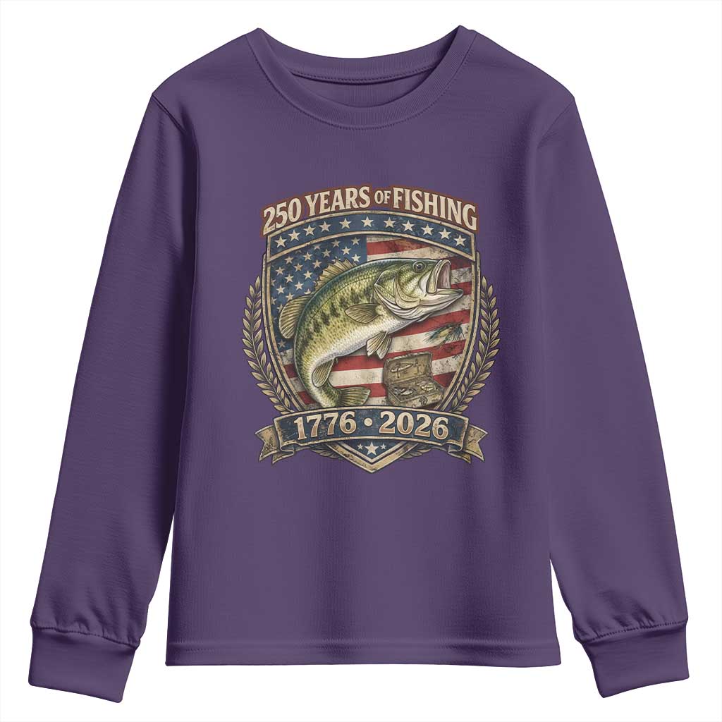 Vintage 250 Years Of Fishing Youth Sweatshirt American Flag Fisherman TS12 Purple Print Your Wear