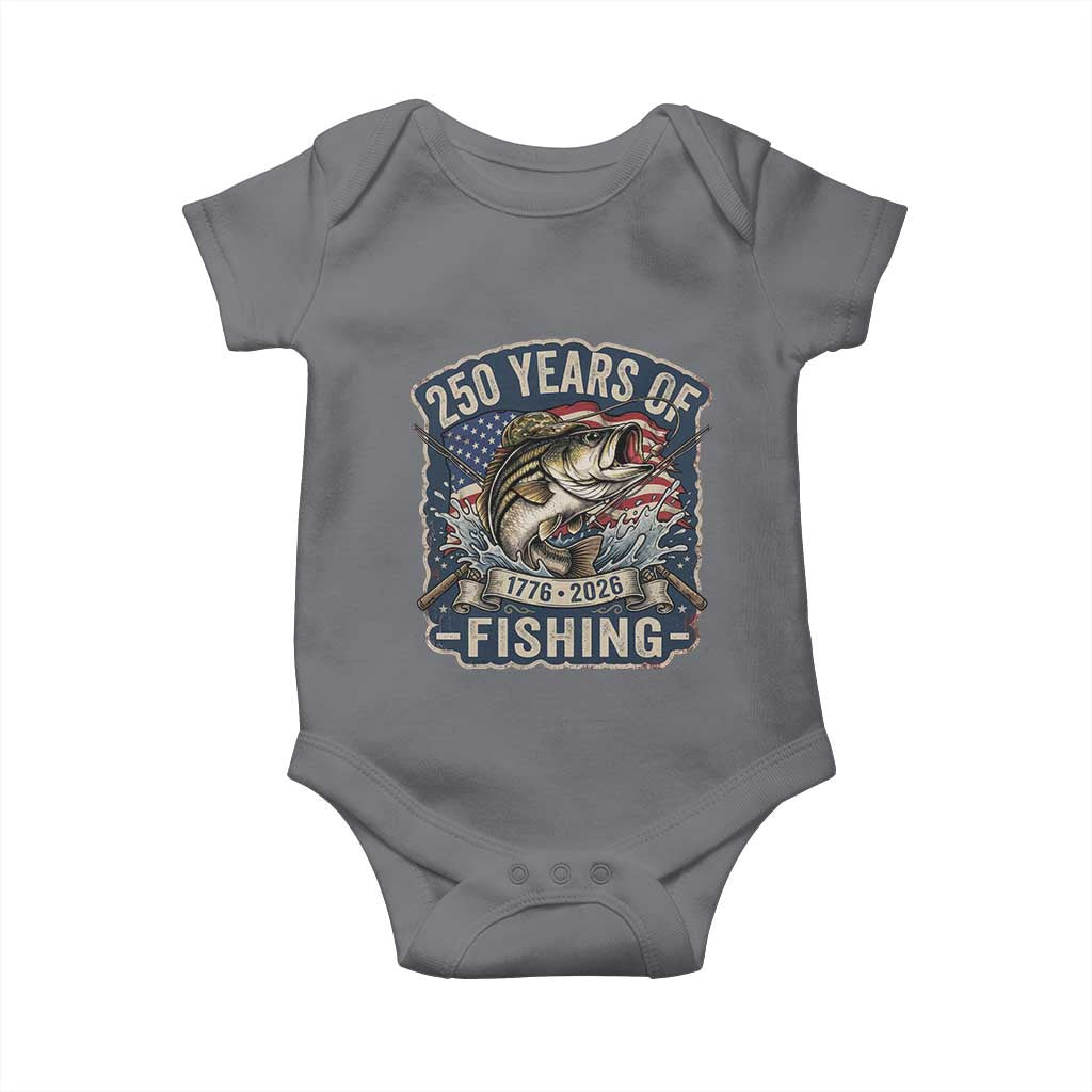 Vintage 250 Years Of Fishing Baby Onesie Patriotic Angler TS12 Charcoal Print Your Wear