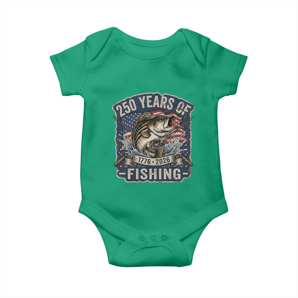 Vintage 250 Years Of Fishing Baby Onesie Patriotic Angler TS12 Irish Green Print Your Wear