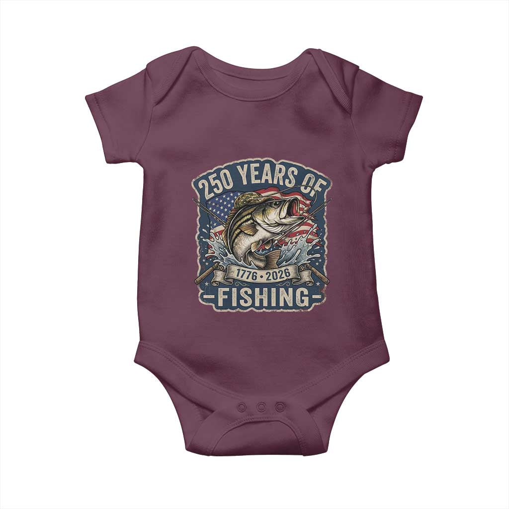 Vintage 250 Years Of Fishing Baby Onesie Patriotic Angler TS12 Maroon Print Your Wear