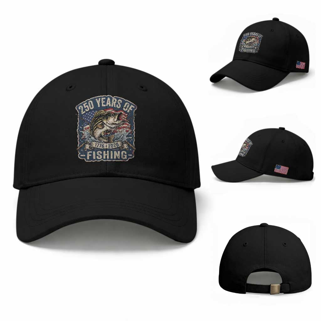 Vintage 250 Years Of Fishing Baseball Cap Patriotic Angler TS12 Baseball Cap Universal Fit Black Print Your Wear