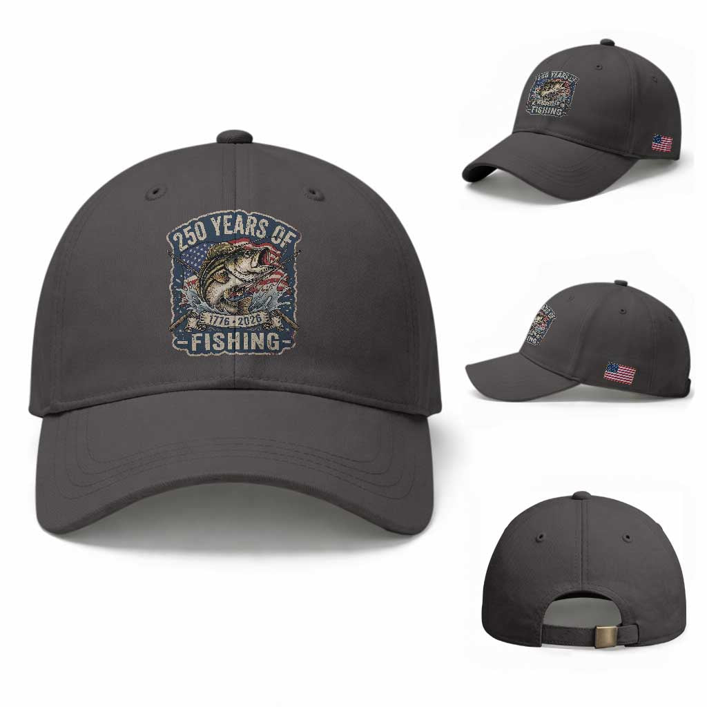 Vintage 250 Years Of Fishing Baseball Cap Patriotic Angler TS12 Baseball Cap Universal Fit Dark Gray Print Your Wear