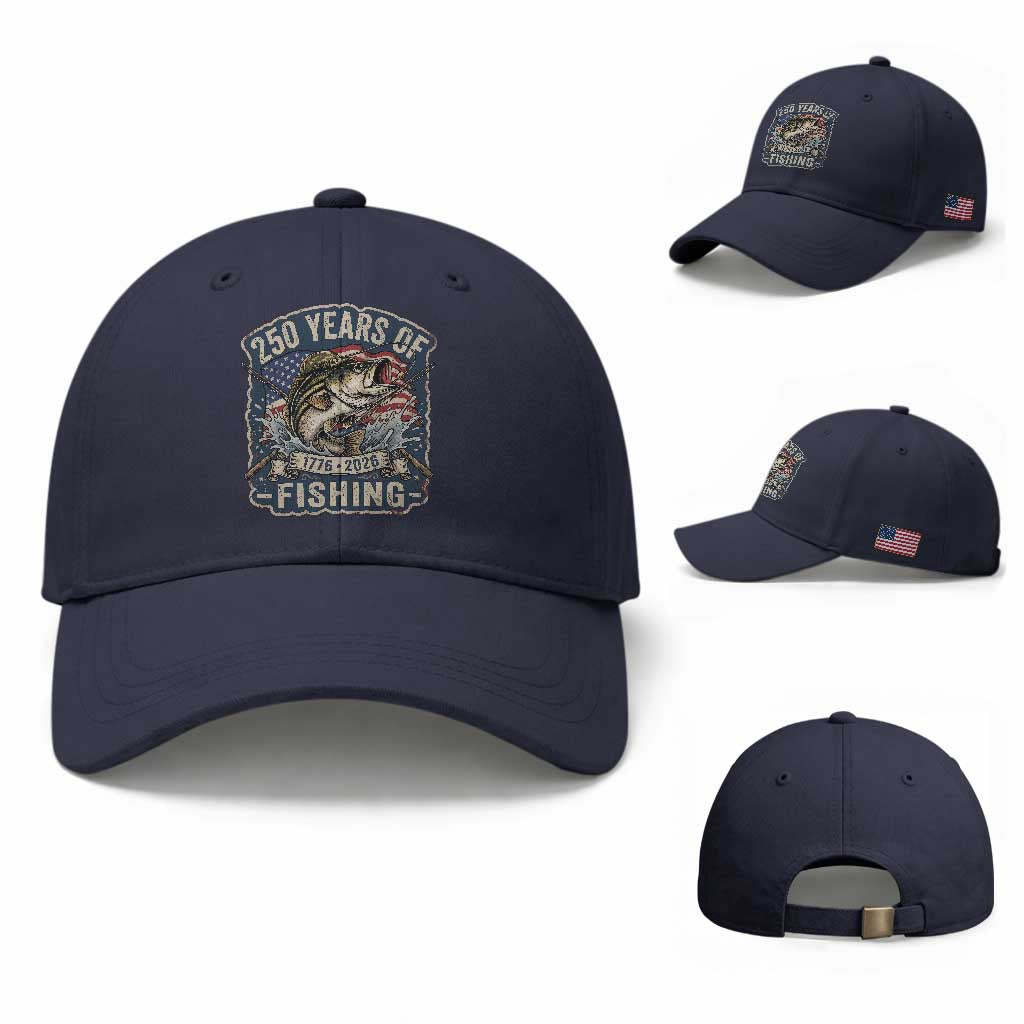 Vintage 250 Years Of Fishing Baseball Cap Patriotic Angler TS12 Baseball Cap Universal Fit Navy Print Your Wear