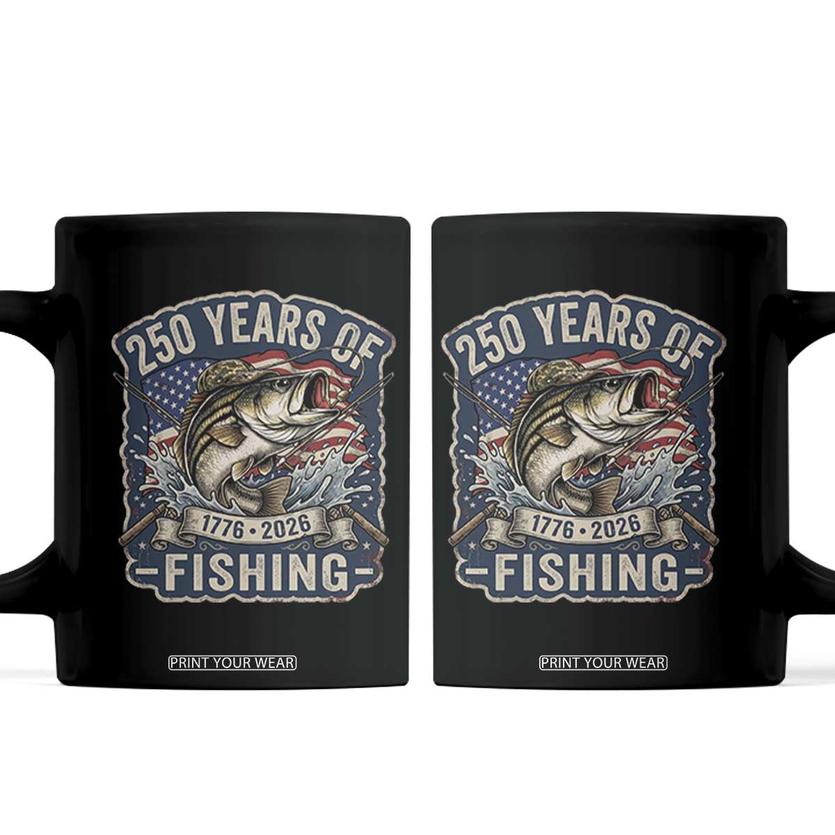 Vintage 250 Years Of Fishing Coffee Mug Patriotic Angler TS12 Black Print Your Wear