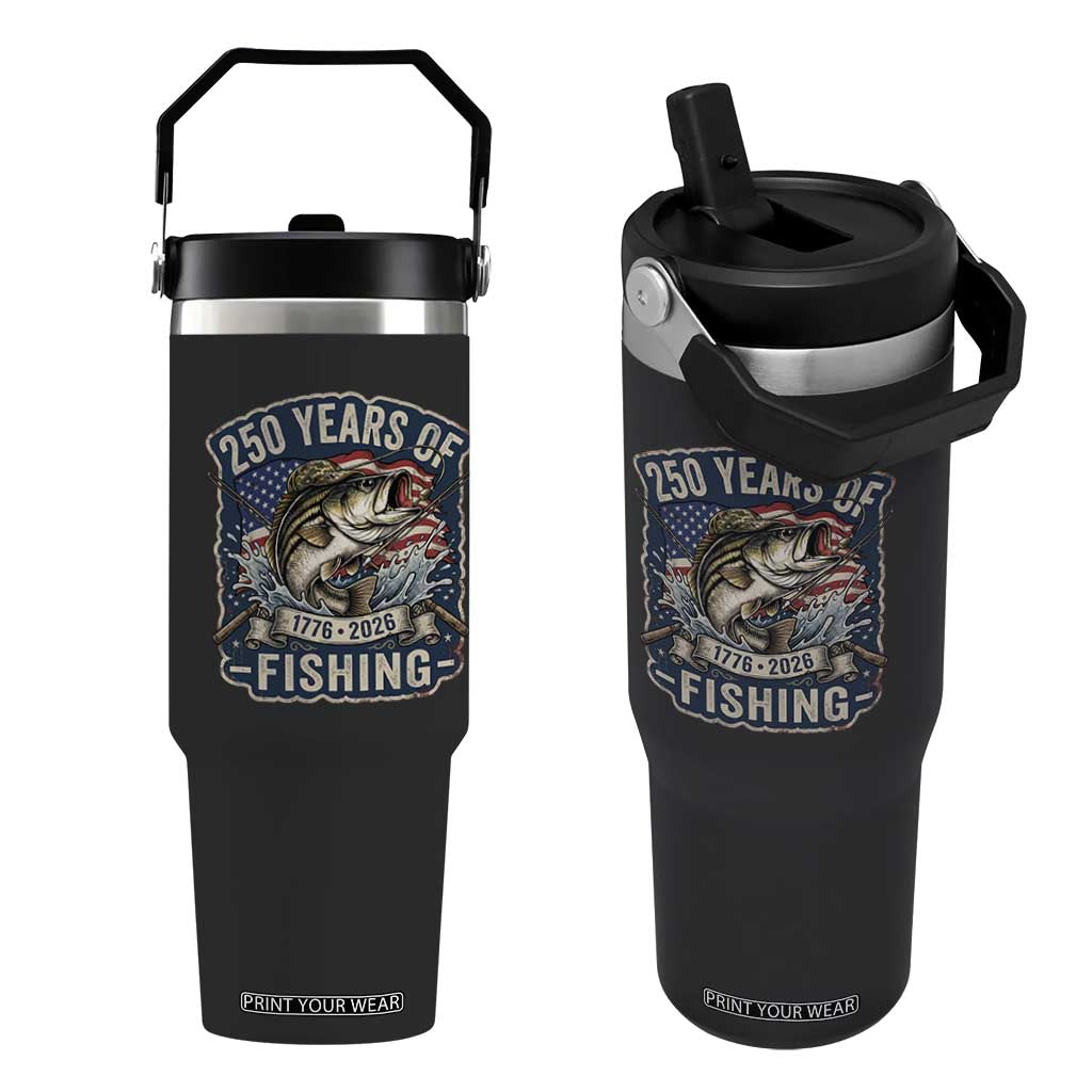 Vintage 250 Years Of Fishing Flip Straw Tumbler Patriotic Angler TS12 One Size: 30 oz Black Print Your Wear