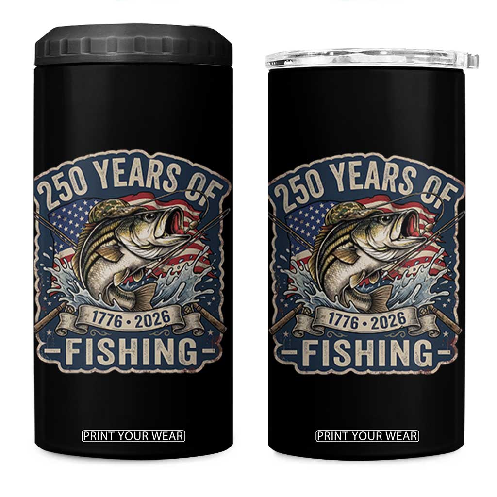 Vintage 250 Years Of Fishing 4 in 1 Can Cooler Tumbler Patriotic Angler TS12 One Size: 16 oz Black Print Your Wear