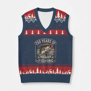 Vintage 250 Years Of Fishing V-Neck Knit Sweater Vest Patriotic Angler TS12 Navy Red Print Your Wear