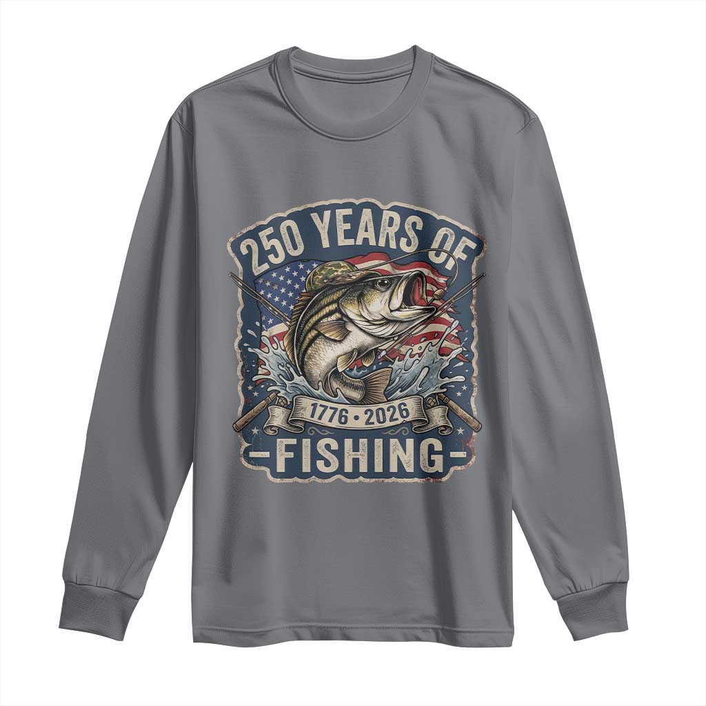 Vintage 250 Years Of Fishing Long Sleeve Shirt Patriotic Angler TS12 Charcoal Print Your Wear