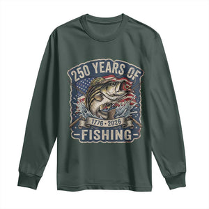 Vintage 250 Years Of Fishing Long Sleeve Shirt Patriotic Angler TS12 Dark Forest Green Print Your Wear