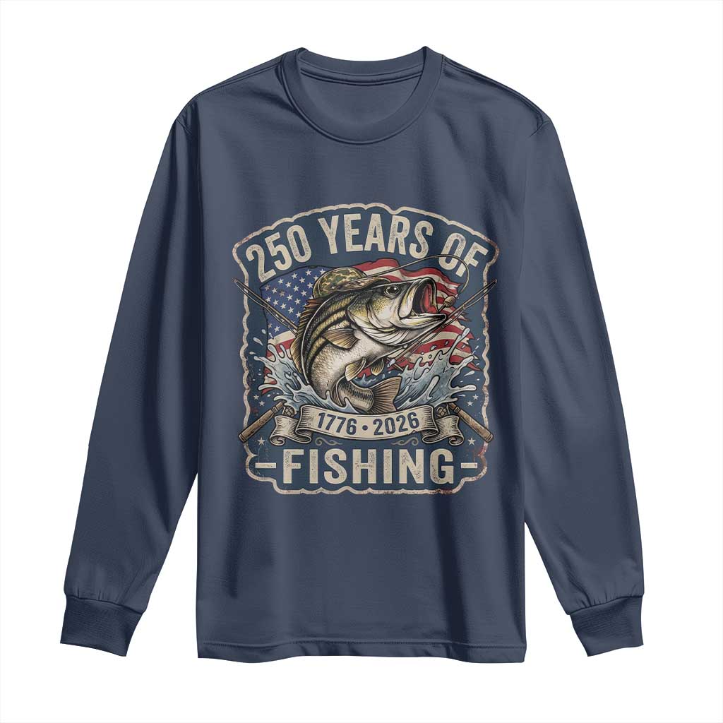 Vintage 250 Years Of Fishing Long Sleeve Shirt Patriotic Angler TS12 Navy Print Your Wear