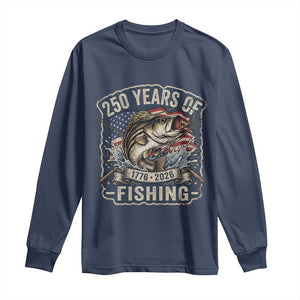 Vintage 250 Years Of Fishing Long Sleeve Shirt Patriotic Angler TS12 Navy Print Your Wear