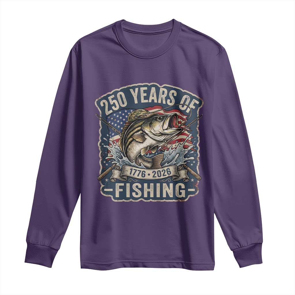Vintage 250 Years Of Fishing Long Sleeve Shirt Patriotic Angler TS12 Purple Print Your Wear