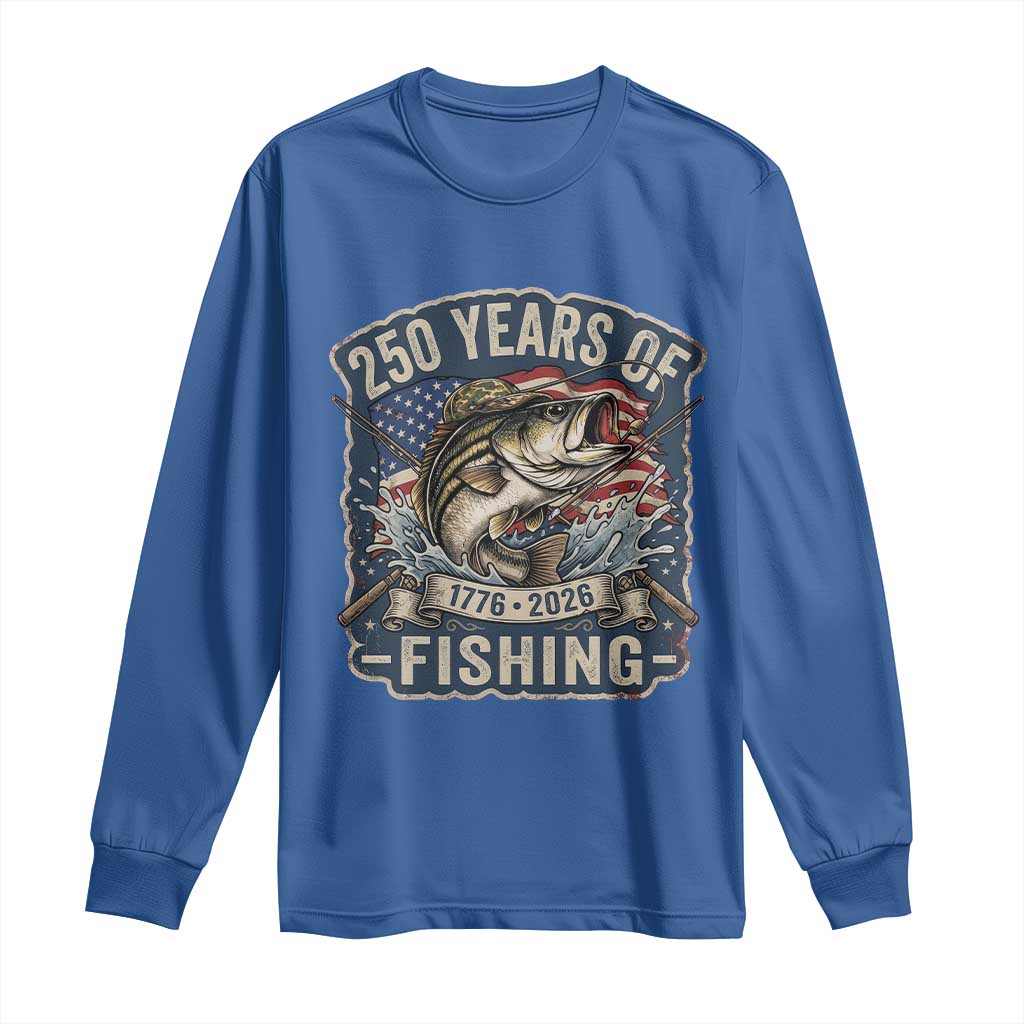 Vintage 250 Years Of Fishing Long Sleeve Shirt Patriotic Angler TS12 Royal Blue Print Your Wear