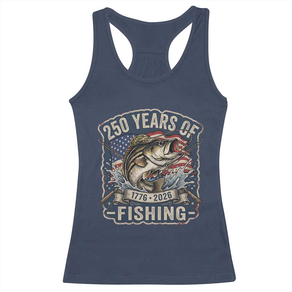 Vintage 250 Years Of Fishing Racerback Tank Top Patriotic Angler TS12 Navy Print Your Wear