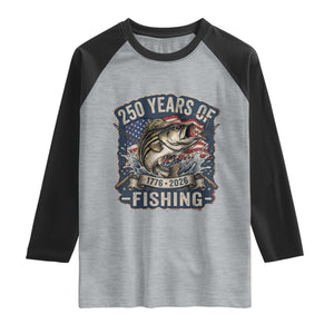 Vintage 250 Years Of Fishing Raglan Shirt Patriotic Angler TS12 Heather Gray Black Print Your Wear