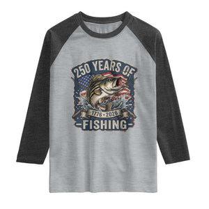 Vintage 250 Years Of Fishing Raglan Shirt Patriotic Angler TS12 Heather Gray Heather Charcoal Print Your Wear