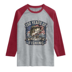 Vintage 250 Years Of Fishing Raglan Shirt Patriotic Angler TS12 Heather Gray Heather Red Print Your Wear
