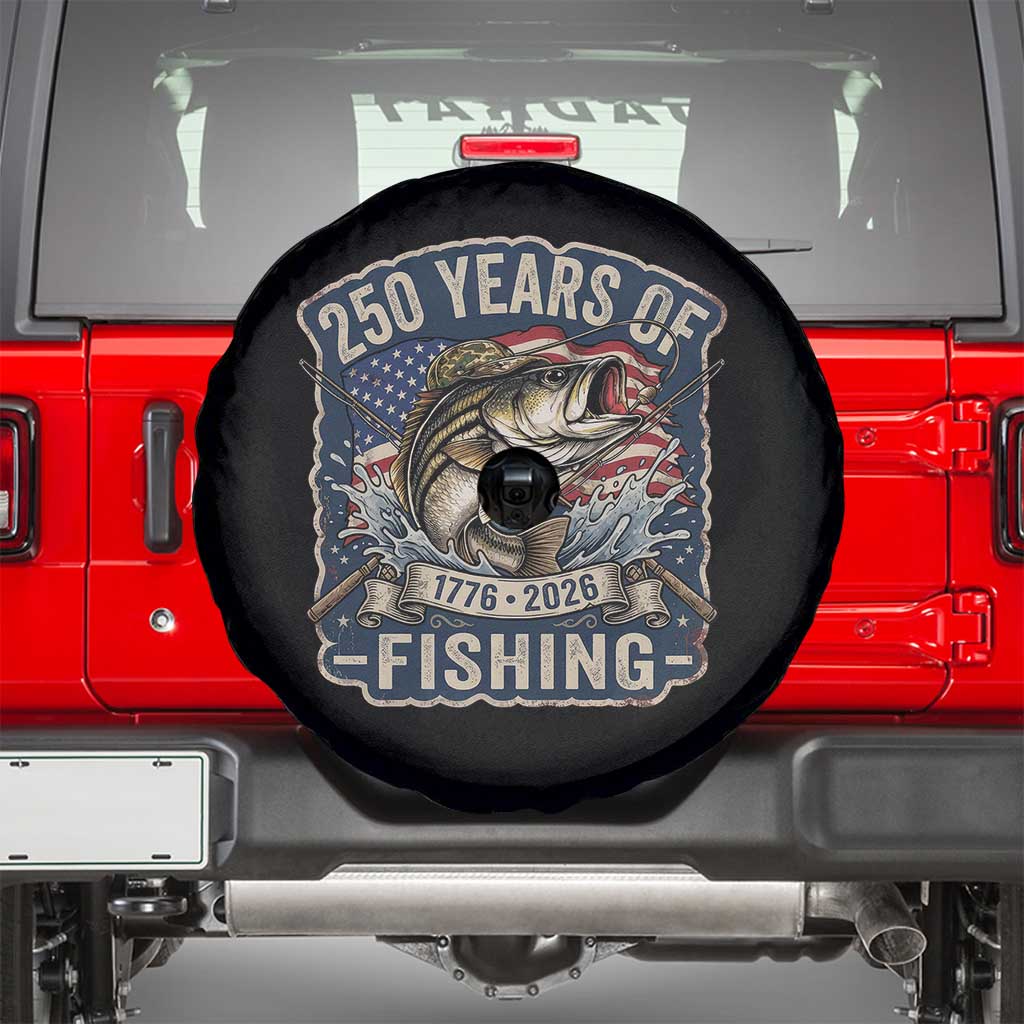Vintage 250 Years Of Fishing Spare Tire Cover Patriotic Angler TS12 Black Print Your Wear