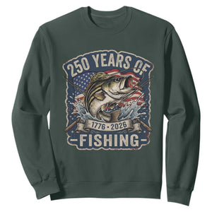 Vintage 250 Years Of Fishing Sweatshirt Patriotic Angler TS12 Dark Forest Green Print Your Wear