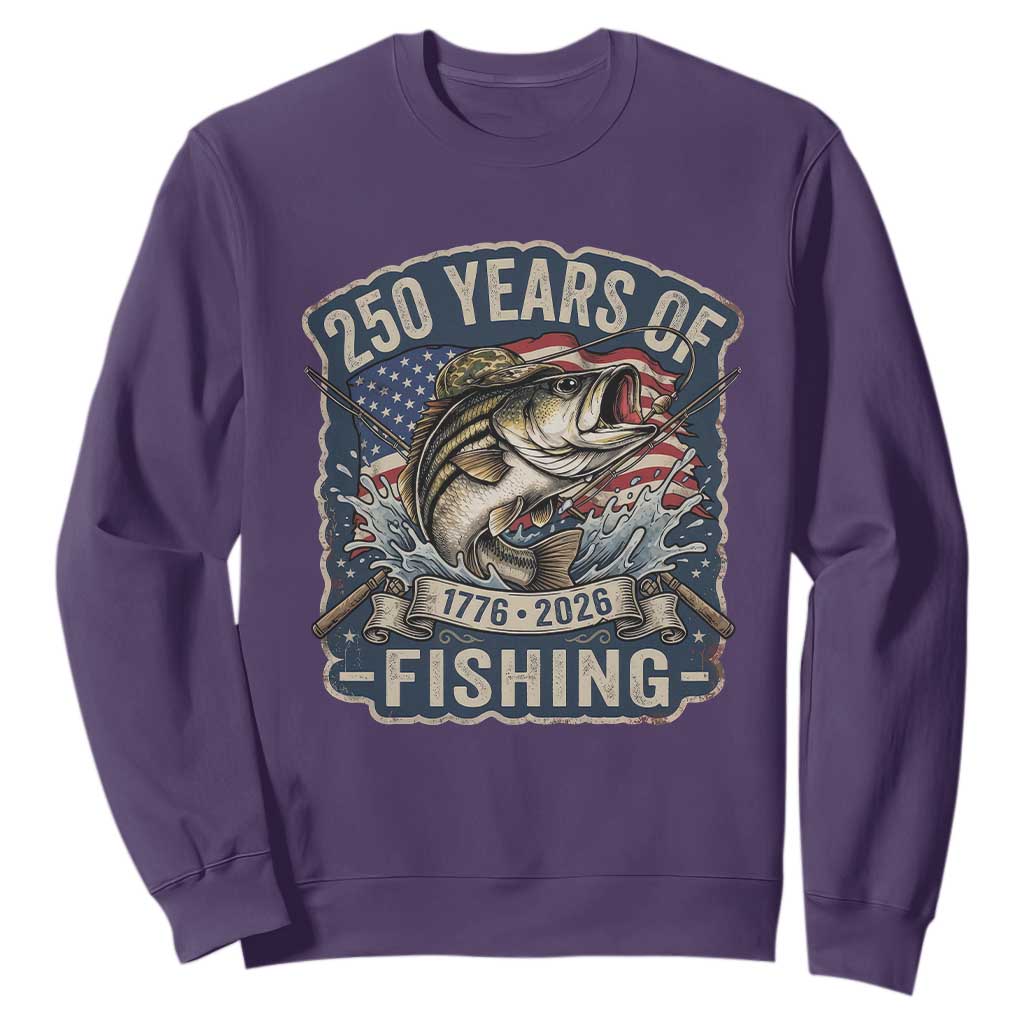 Vintage 250 Years Of Fishing Sweatshirt Patriotic Angler TS12 Purple Print Your Wear
