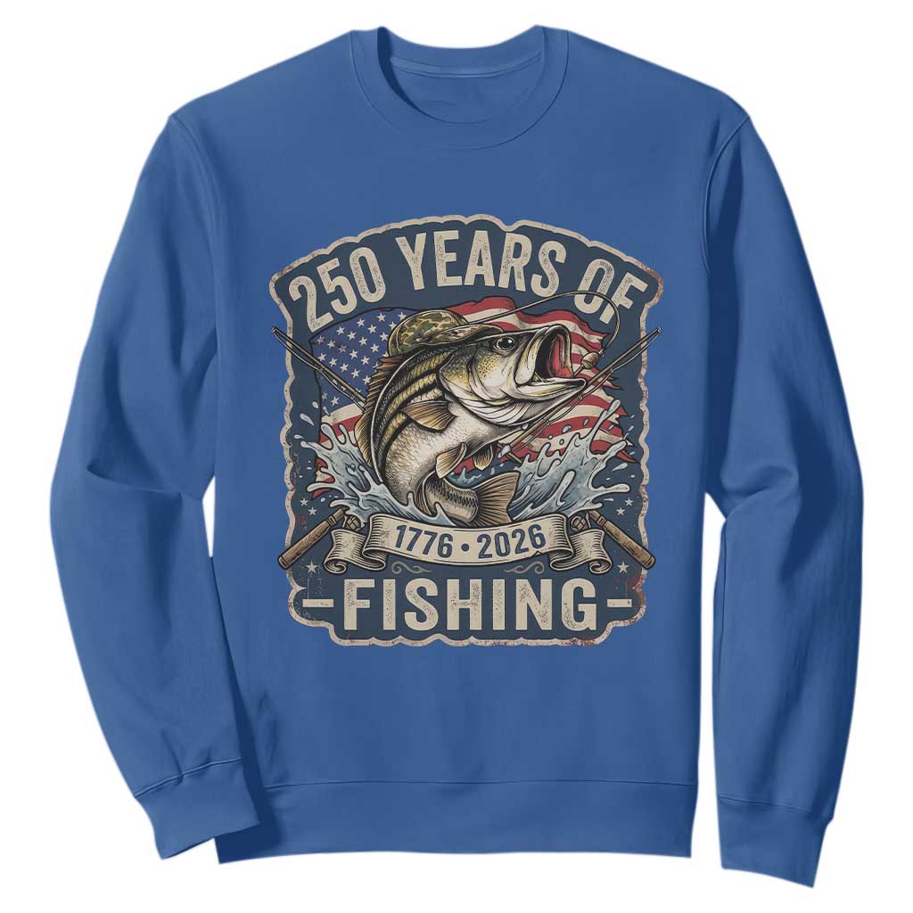 Vintage 250 Years Of Fishing Sweatshirt Patriotic Angler TS12 Royal Blue Print Your Wear