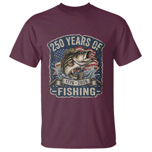 Vintage 250 Years Of Fishing T Shirt Patriotic Angler TS12 Maroon Print Your Wear