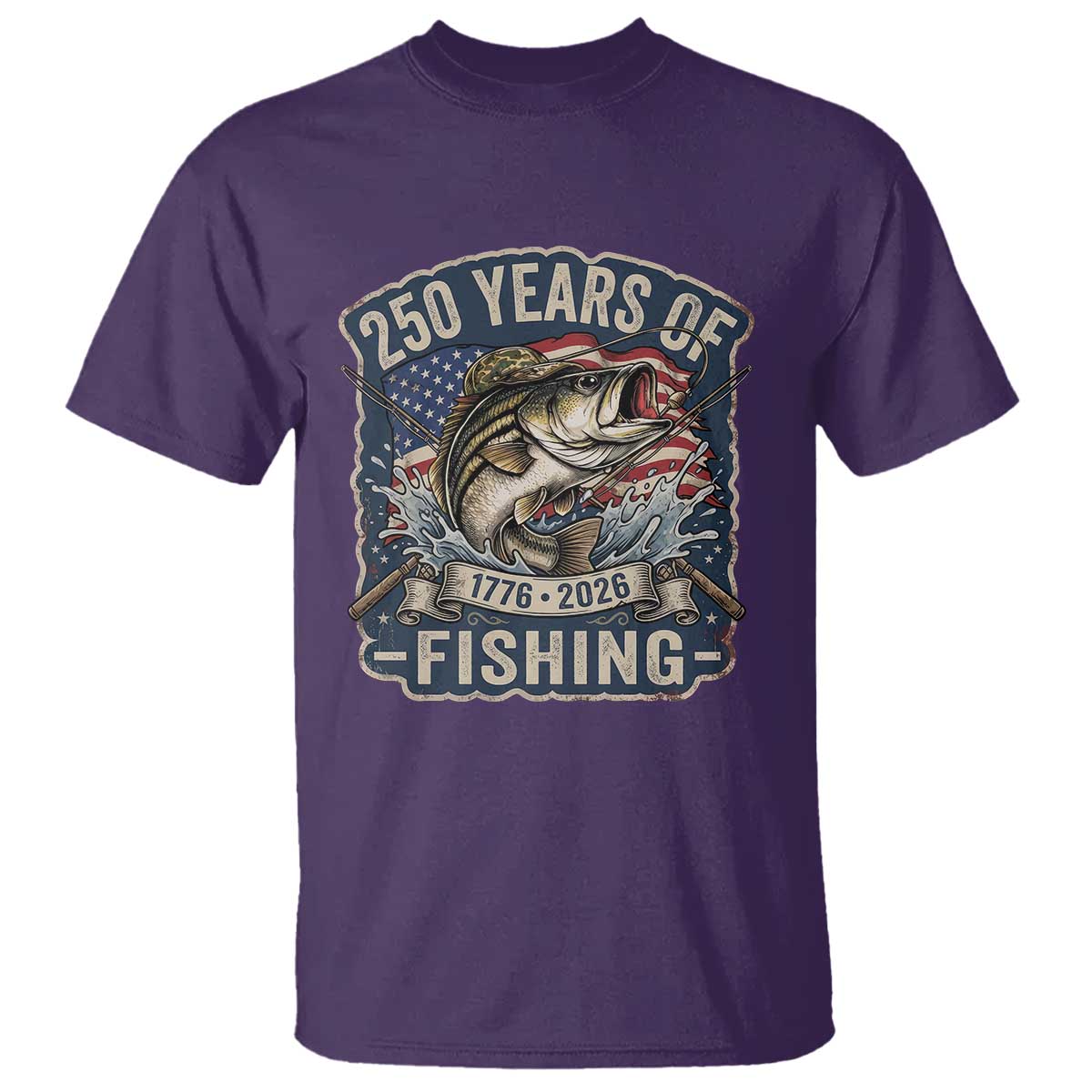 Vintage 250 Years Of Fishing T Shirt Patriotic Angler TS12 Purple Print Your Wear