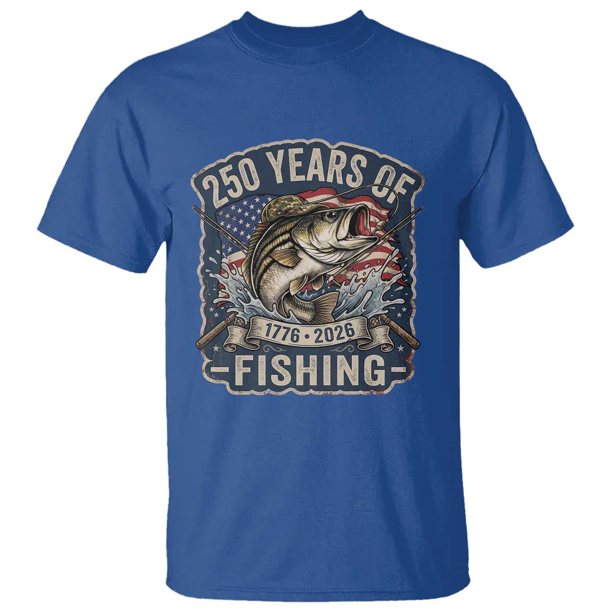 Vintage 250 Years Of Fishing T Shirt Patriotic Angler TS12 Royal Blue Print Your Wear