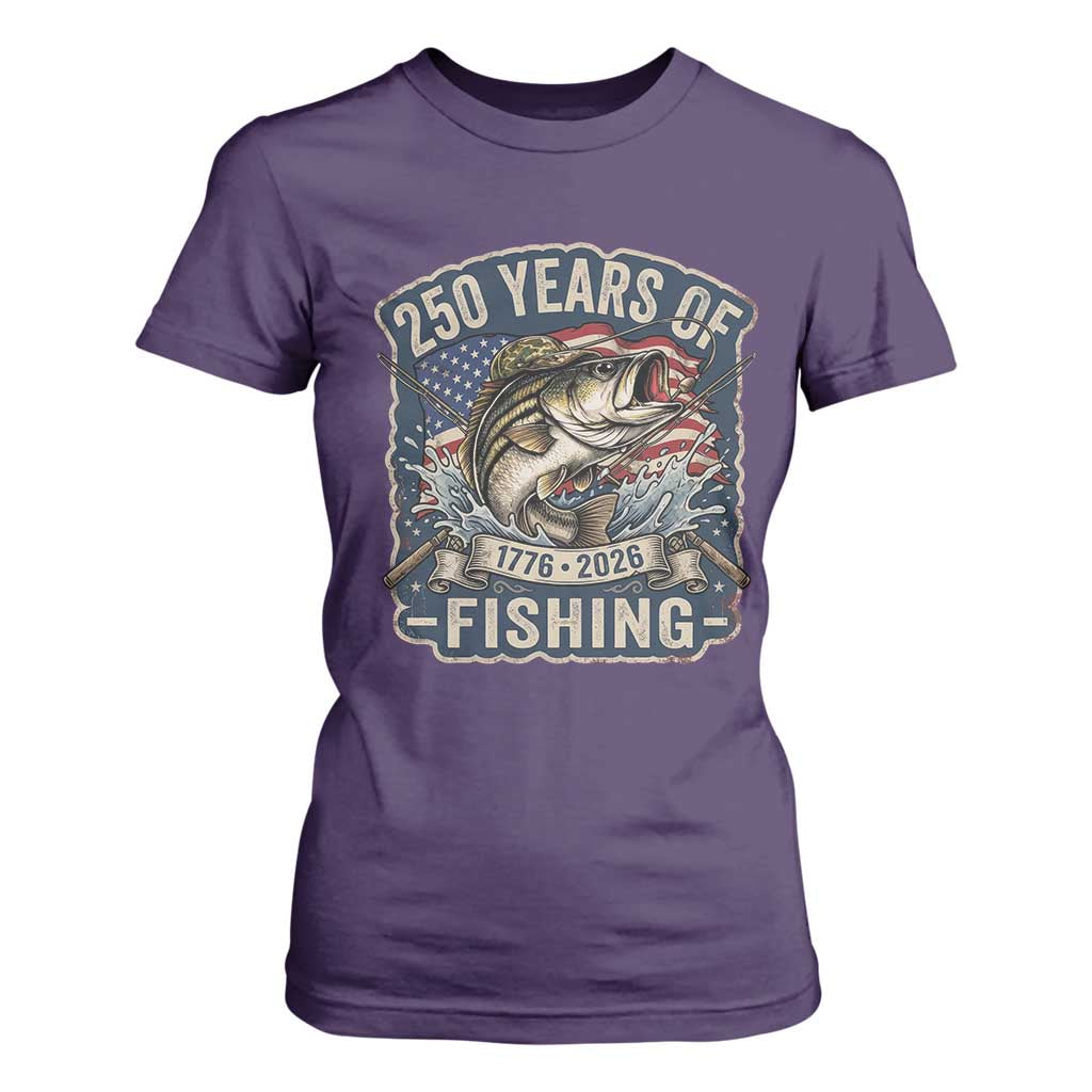 Vintage 250 Years Of Fishing T Shirt For Women Patriotic Angler TS12 Purple Print Your Wear