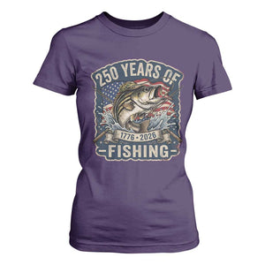 Vintage 250 Years Of Fishing T Shirt For Women Patriotic Angler TS12 Purple Print Your Wear