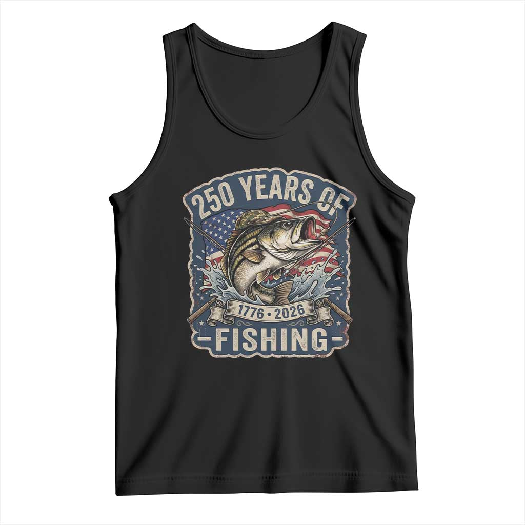 Vintage 250 Years Of Fishing Tank Top Patriotic Angler TS12 Black Print Your Wear