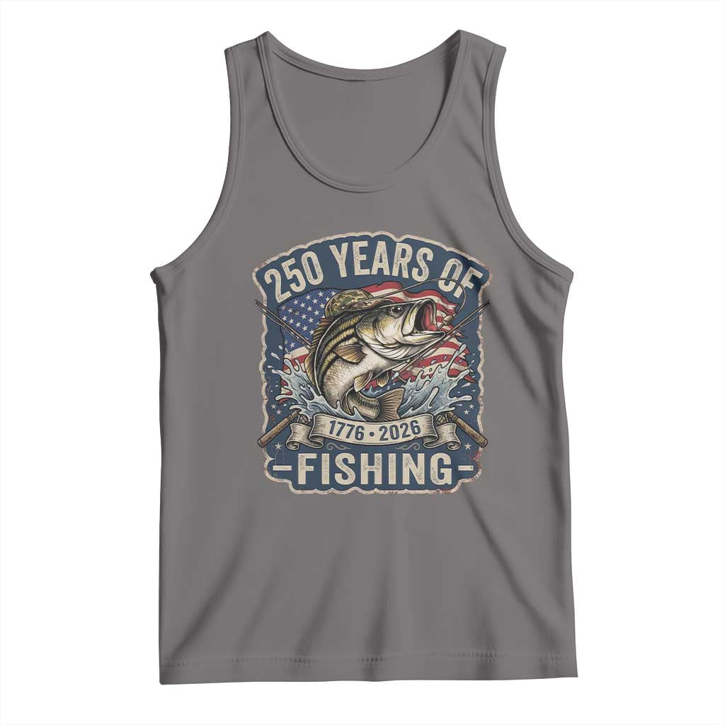 Vintage 250 Years Of Fishing Tank Top Patriotic Angler TS12 Deep Heather Print Your Wear
