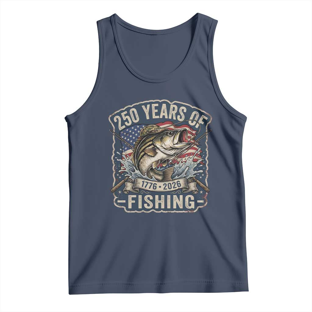Vintage 250 Years Of Fishing Tank Top Patriotic Angler TS12 Navy Print Your Wear