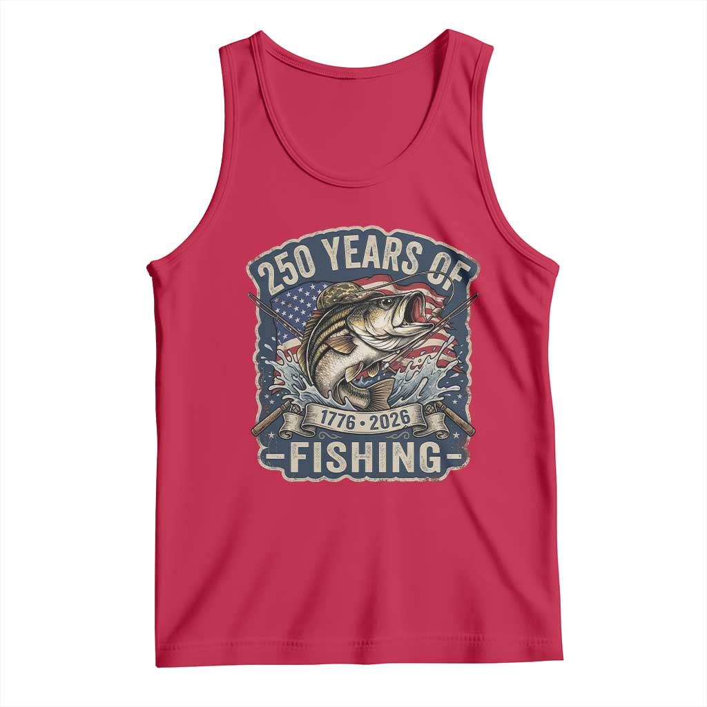 Vintage 250 Years Of Fishing Tank Top Patriotic Angler TS12 Red Print Your Wear