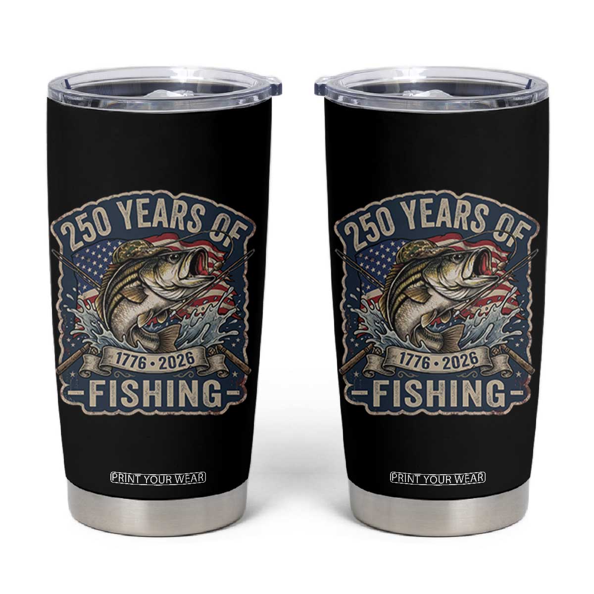 Vintage 250 Years Of Fishing Tumbler Cup Patriotic Angler TS12 Black Print Your Wear