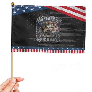 Vintage 250 Years Of Fishing Patriotic Handheld Flag American Flag Angler TS12 Distressed 8.2" × 5.5" Black Blue Print Your Wear