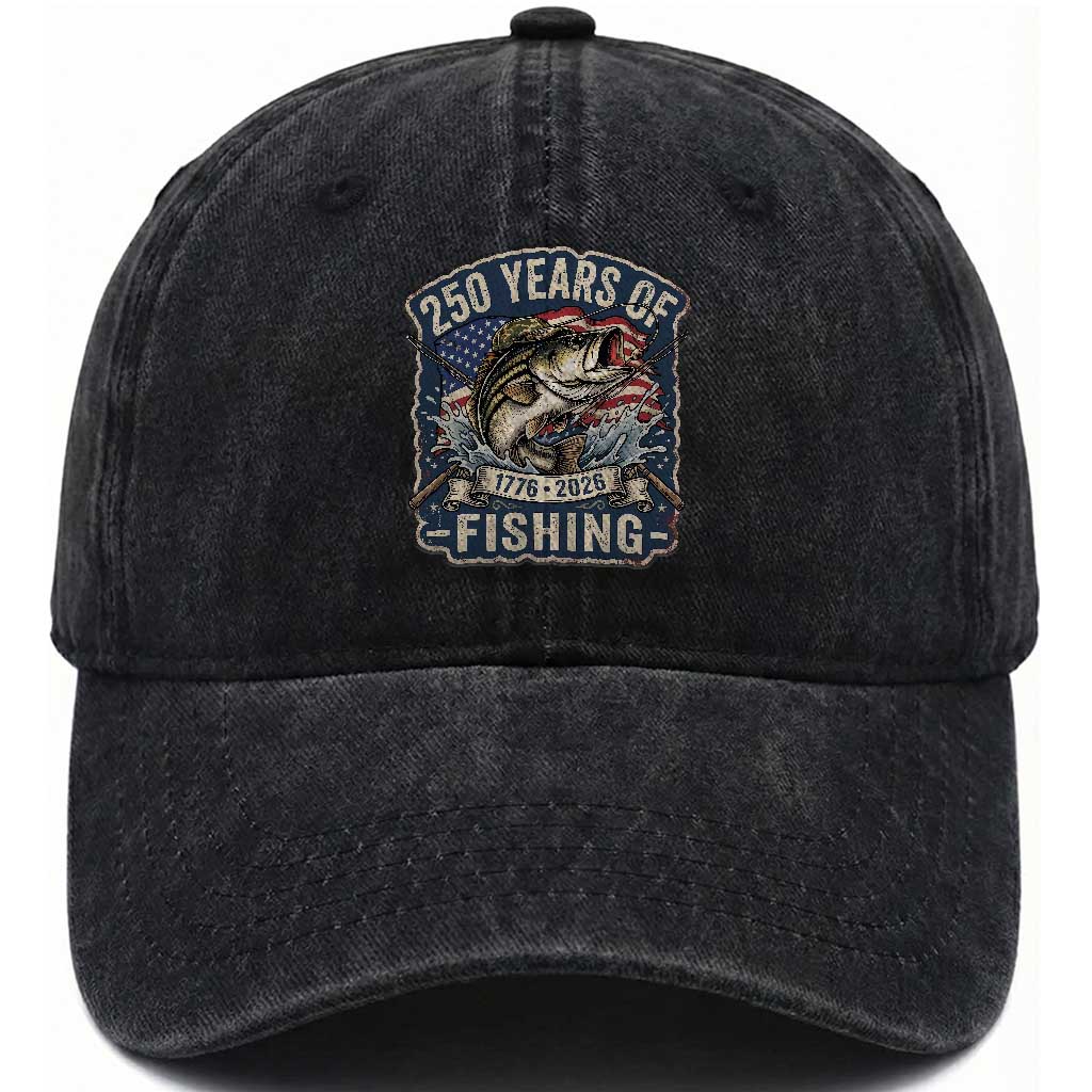 Vintage 250 Years Of Fishing Washed Cotton Baseball Cap Patriotic Angler TS12 Print Your Wear