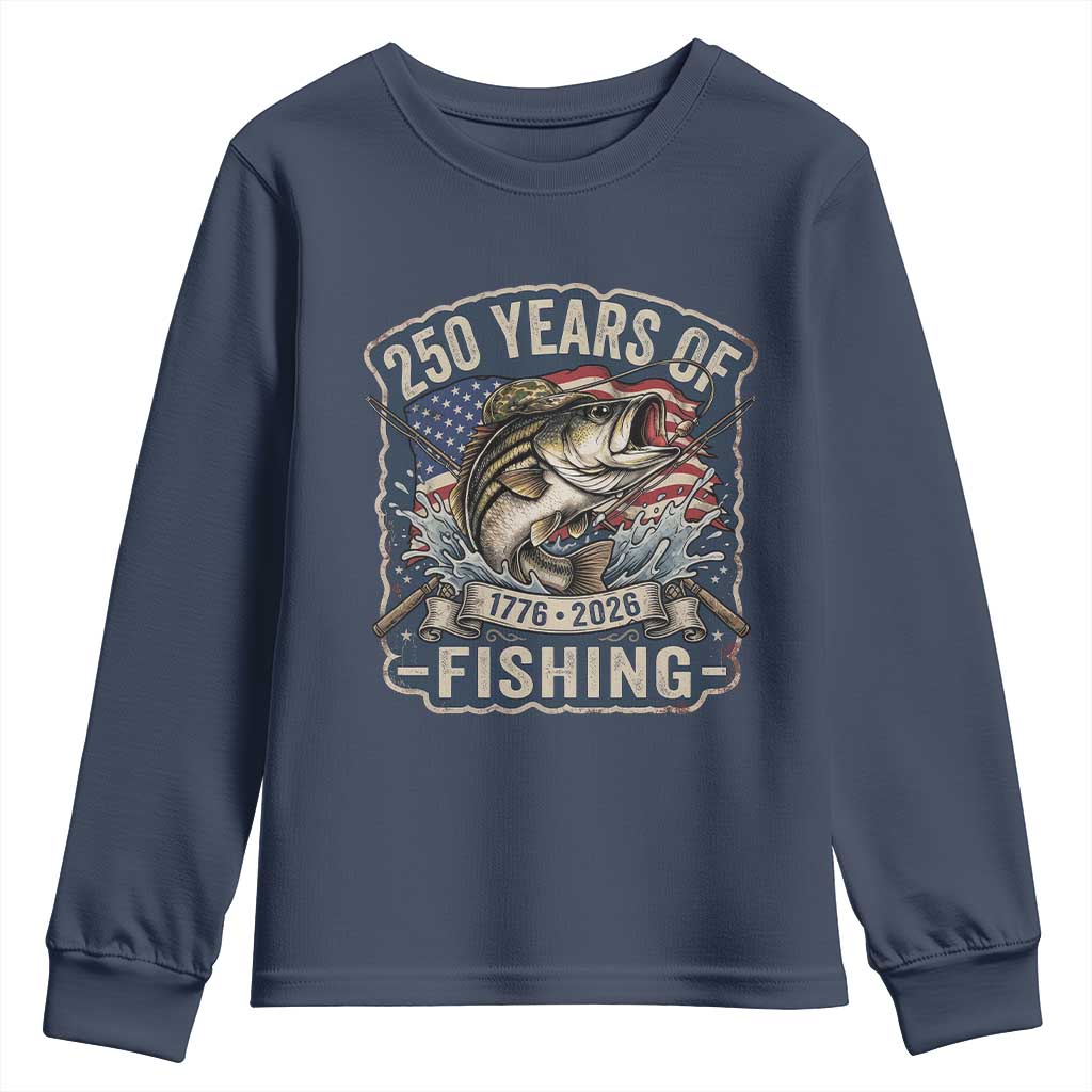 Vintage 250 Years Of Fishing Youth Sweatshirt Patriotic Angler TS12 Navy Print Your Wear