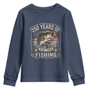 Vintage 250 Years Of Fishing Youth Sweatshirt Patriotic Angler TS12 Navy Print Your Wear